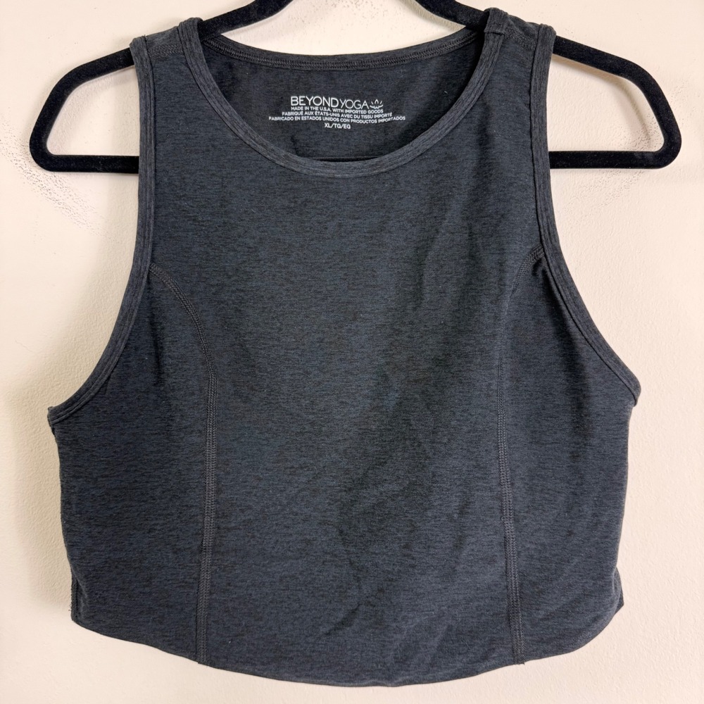 Beyond Yoga Spacedye High Neck Cropped Tank Top Charcoal Gray XL Shelf Bra